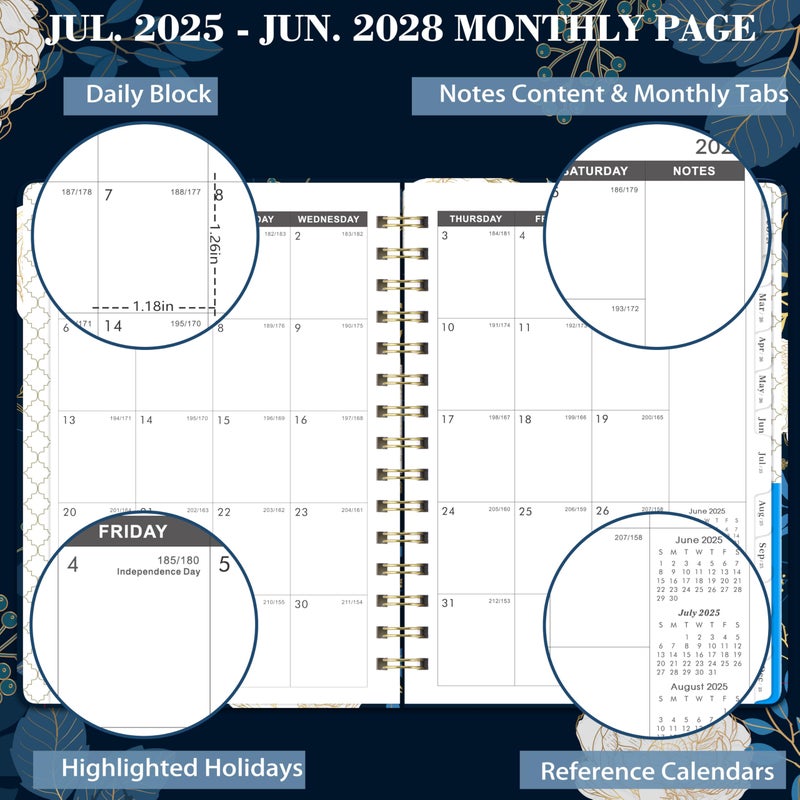 Indeme 2025-2028 Monthly Planner/Calendar - 3 Year Monthly Planner 2025-2028, 6.3"" x 8.4"", July 2025 - June 2028, Academic Planner, Monthly Tabs, Inner Pocket, Elastic Closure, Twin-Wire Binding - Image 4